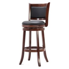 Cherry Solid Wood Bar Stool w/ Faux Leather Swivel Seat