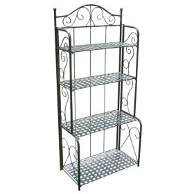 Indoor Outdoor Folding Metal Bakers Rack w/ Lattice Shelves