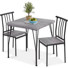 3-Piece Metal Dining Set w/ Grey Wood Top Table & 2 Chairs