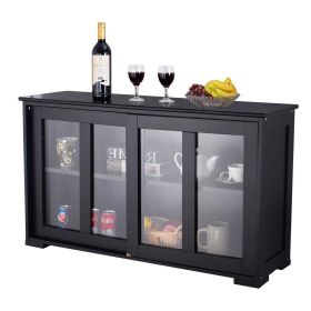 Black Buffet Dining Cabinet w/ 2 Glass Sliding Doors
