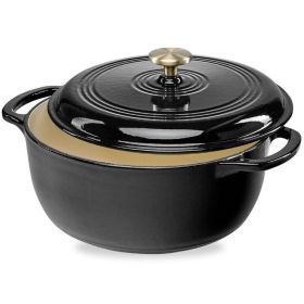 6 Qt Large Black Enamel Cast-Iron Dutch Oven