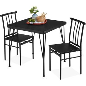 3-Piece Metal Dining Set w/ Black Wood Top Table & 2 Chairs