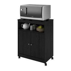 Black Utility Microwave Cart with Casters