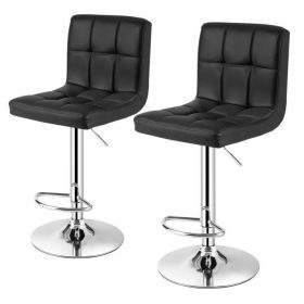 Adjustable Height Bar Stools w/ Black PU Leather Swivel Seat