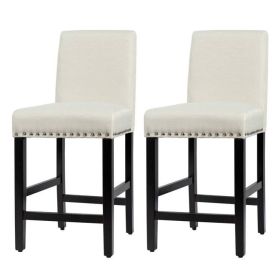 Modern Barstools w/ Black Wood Legs & Beige Linen Seat