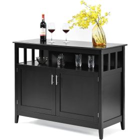 Black Wood 2-Door Buffet Cabinet w/ Open Storage Shelf