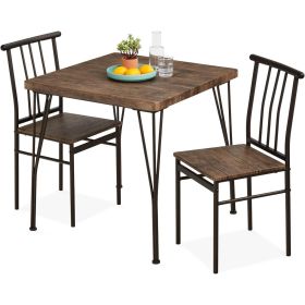 3-Piece Metal Dining Set w/ Dark Brown Wood Top & 2 Chairs