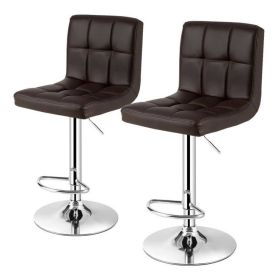 Adjustable Height Barstools w/ Brown PU Leather Swivel Seat