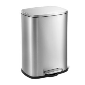 13 Gal Brushed Stainless Steel Trash Can w/ Step Open Lid