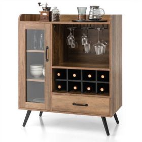 Mid-Century Modern Wood Buffet w/ Wine Rack & Glass Storage