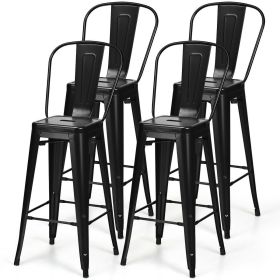 Black 30" High Back Metal Industrial Bar Stools