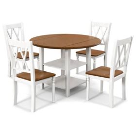Round Drop Leaf Dining Table Set W/ 4 Chairs in White