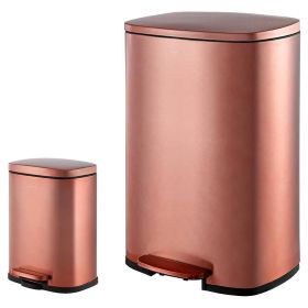 Set of 2 - Copper Gold Step-on Trash Can - 13-Gal & 1.3-Gal