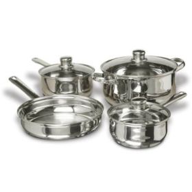 7-Piece Stainless Steel Cookware Set w/ Tempered Glass Lids