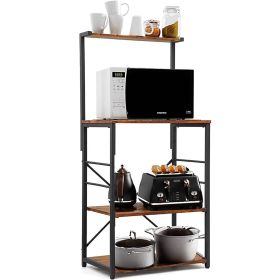 Black Metal Rustic Brown Wood Baker's Rack Microwave Stand
