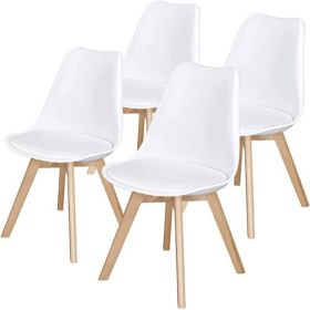 White Shell Dining Chair Padded Seat w/ Beechwood Legs