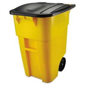50 Gal Yellow Commercial Heavy-Duty Trash Can w/ Black Lid