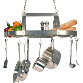 2-Light 10 Hook Ceiling Mounted Pot Rack in Brushed Nickle