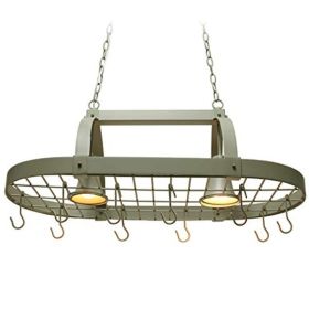 Rustic 2 Light 10 Hook Ceiling Mounted Pot Rack in Slate Gray