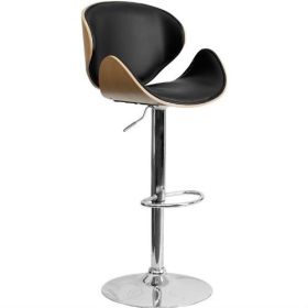 Adjustable Height Barstool w/ Curved Black Vinyl Seat & Back