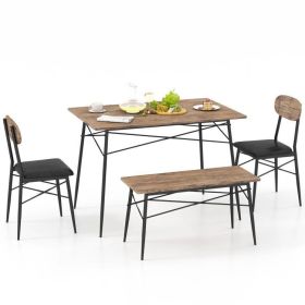 4-Piece Dining Set w/ Wood Top Table 2 Chairs & Bench