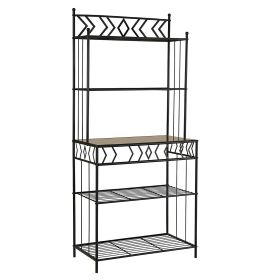 Kitchen Bakers Rack in Black Metal w/ Marble Finish Top