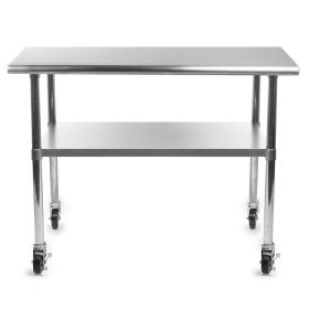 Stainless Steel 48 x 24-inch Kitchen Prep Table w/ Casters
