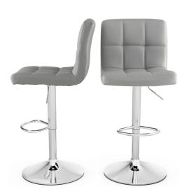 Modern Adjustable Height Barstools w/ Grey PU Leather Seat