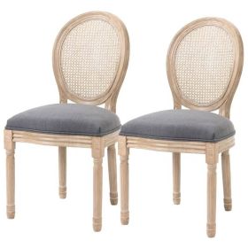 Vintage Upholstered Rattan Back Dining Chairs Grey Wash