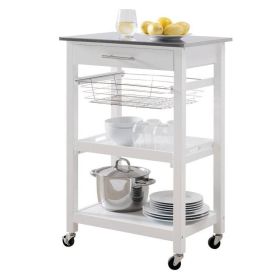 White Stainless Steel Top Kitchen Cart w/ Drawer & Shelves