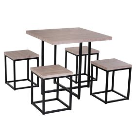 Farmhouse 5 Piece Natural Wood Steel Kitchen Dining Set