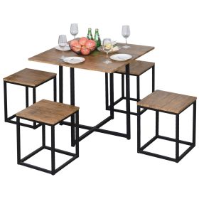 Farmhouse 5 Piece Steel Dining Set W/ Walnut Wood Top