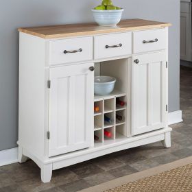 Natural Wood Top Kitchen Island w/ Wine Rack in White