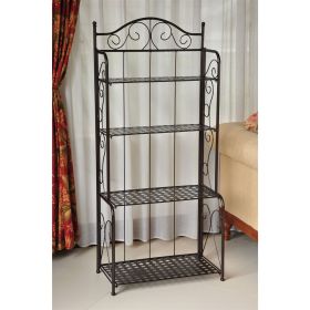 Indoor Outdoor Folding Iron Bakers Rack in Bronze w/ Shelves