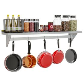 Stainless Steel Heavy Duty Wall Shelf w/ Pot Rack - 12 in x 60 in