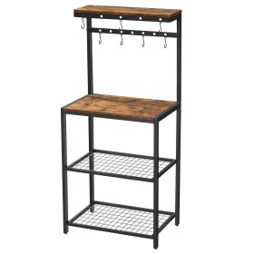 Modern Industrial Metal Wood Bakers Rack w/ Microwave Shelf