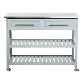 Light Gray Rolling Island w/ 2 Drawers & Stainless Steel Top