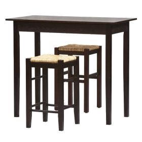 3 Piece Espresso Dining Set W/ Table & 2 Backless Stools