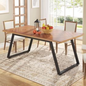 Modern Rectangle Table Light Walnut Top Black Metal Frame