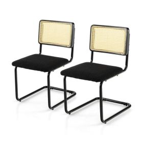 Modern Black Dining Chair w/ Beige Rattan Backrest