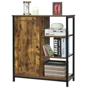 Industrial Black Metal Brown Wood Sideboard Buffet Cabinet