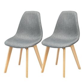 Modern Gray Linen Upholstered Dining Chair w/ Wood Legs