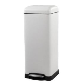 8-Gallon Retro White Stainless Steel Step-On Trash Can