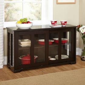 Espresso Buffet Kitchen Cabinet w/ 2 Sliding Glass Doors