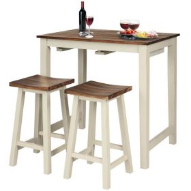 3 Piece Farmhouse Pub Table Set w/ 2 Saddle Bar Stools