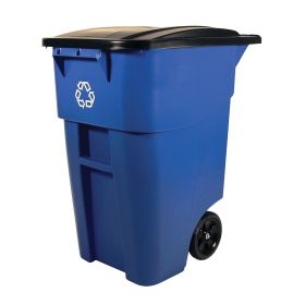 50 Gal Blue Commercial Heavy-Duty Rollout Recycler Trash Can
