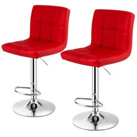 Modern Adjustable Height Barstools w/ Red PU Leather Seat