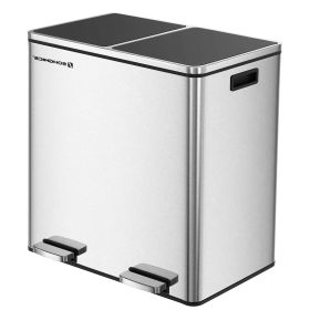 Dual Stainless Steel Trash Can Recycle Bin w/ 2 Step Pedal Lids