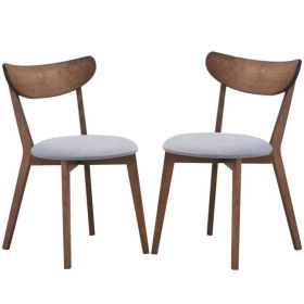Curved Back Wood Dining Chair Grey Upholstered Seat