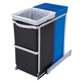 Blue Recycle Bin Black Trash Can Slides Under Kitchen Counter